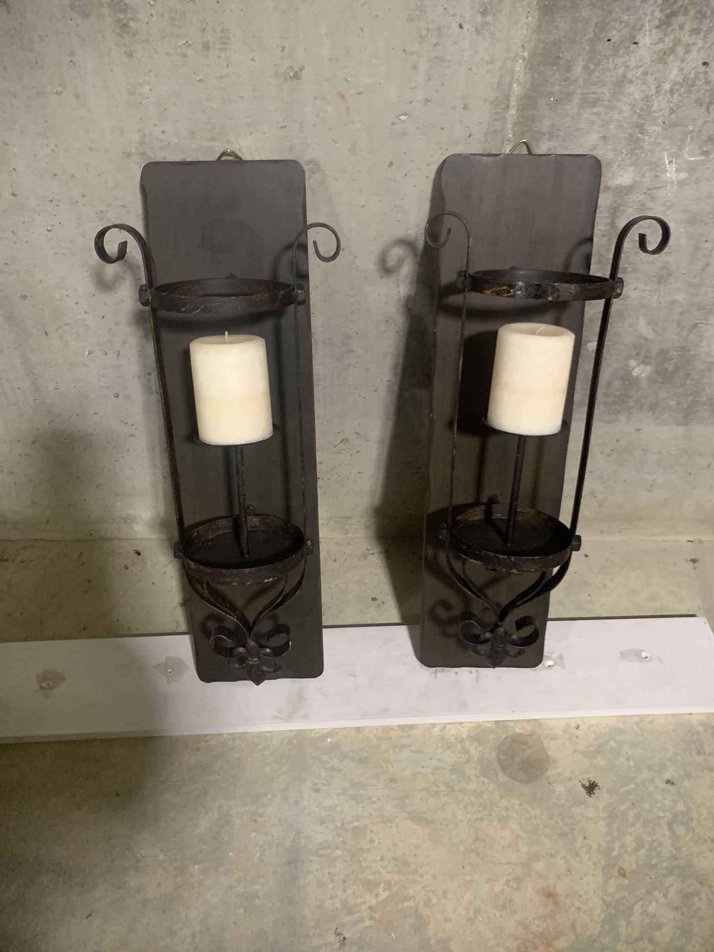 Wall Mount Iron Wood Candle Holders