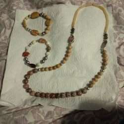 beaded necklace and 2 Bracelet trio 