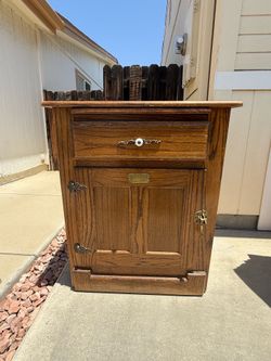 Antique White Clad Ice Box Style Cabinet on Wheels