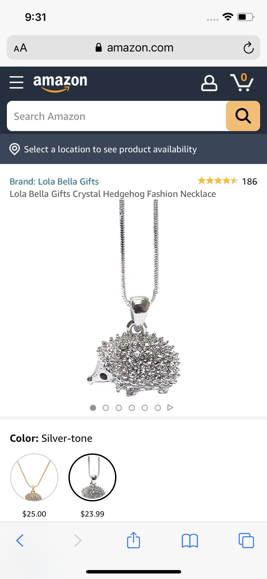 Lola Bella Gifts Crystal Hedgehog Fashion Necklace