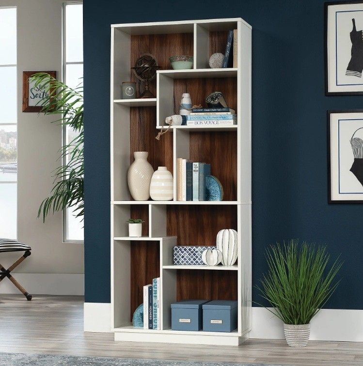 Sauder® Vista Key 72"H 9-Shelf Bookcase, Pearl Oak/Blaze Acacia