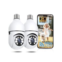Light Bulb Security Camera 2 Packs, 5G&2.4GHz 2K Security Cameras Wireless Outdoor 360° PTZ Cameras for Home Security with Color Night Vision, 2 Wa🆕✅