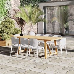 BRAND NEW 9 Pieces Dining Set With Chairs And FSC Teak Solid Wood Dining Table - Ideal Furniture Set For Outdoor
