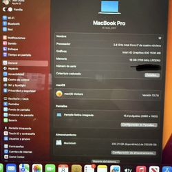 Macbook Pro 15 inch Año 2017 i7 16GB TouchBar