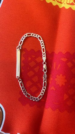 Silver Figaro Chain ID Bar Bracelet