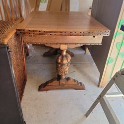 Solid Oak Carved Table And 4 Chairs