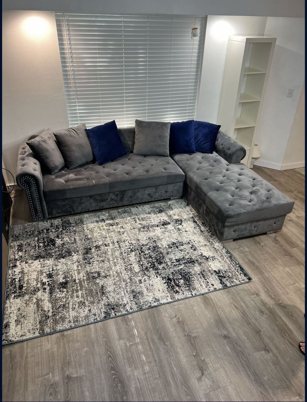Gray Sectional Sofa Upholstered Velvet Chesterfield Sofa