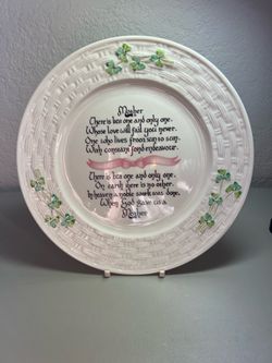 Vintage Irish BELLEEK 9” Plate “Mother’s Blessings”