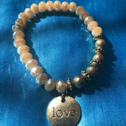 Love Bracelet Salmon & Gold Bead Accents Stretchy Charming