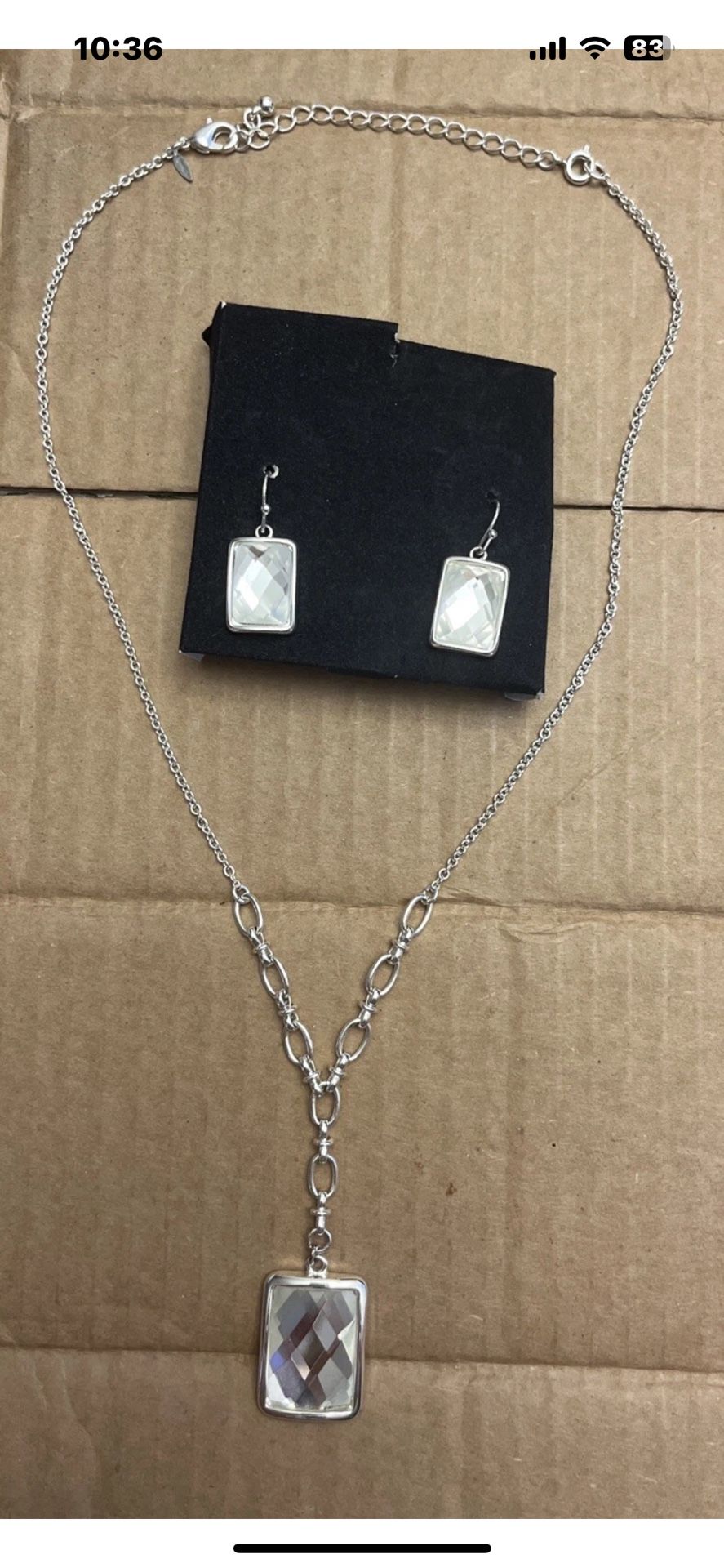 Silver Toned Y-drop Necklace And Earrings Set