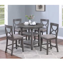 All Grey 5 Piece Dining Set With Shelves Counter Height Brand New In Box Firm Price $399