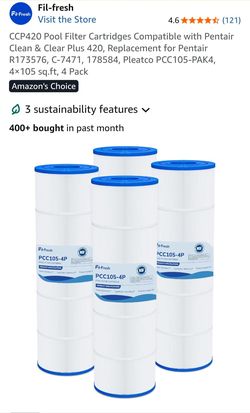 CCP420 Pool Filter Cartridges Compatible with Pentair Clean & Clear Plus 420, Replacement for Pentair R173576, C-7471, 178584, Pleatco PCC105-PAK4, 4x