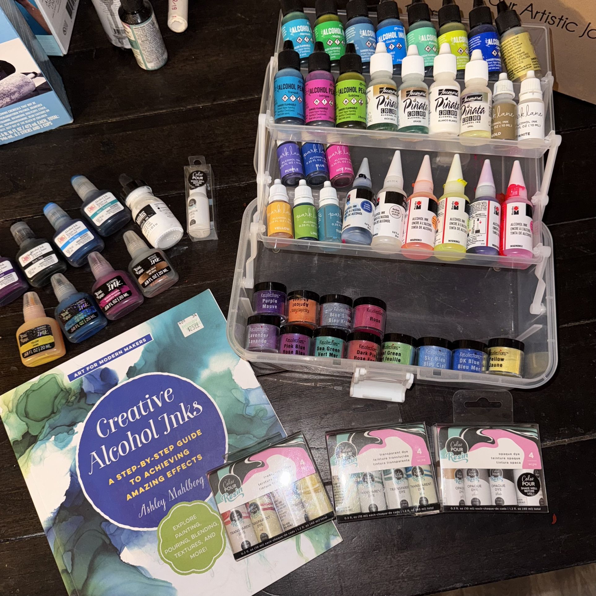 🎨 Alcohol Ink, Resin Dye, Mica Powder Bundle + Guide Book – Huge Lot!