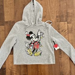 NWT Disney Christmas Mickey Mouse cropped sweatshirt sweater hoodie Medium   New with tags   Size Medium  Cropped hoodie with soft fleece lining.  