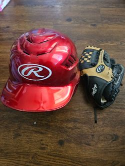 Baseball Glove and Helmet