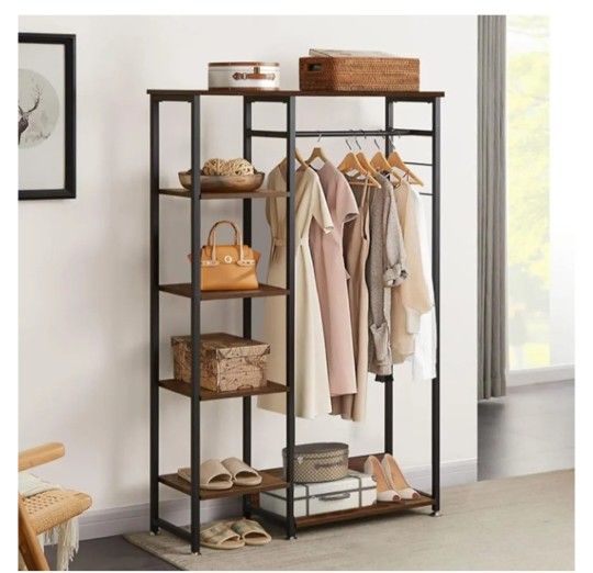 Bench & Coat Rack | Wooden/Metal Hall Tree with Open Shoe Storage | Foyer, Mudroom, or Apartment Organizer
