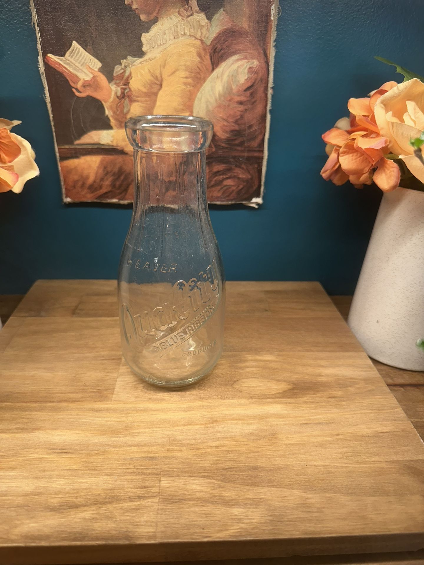 Vintage Weaver Quality Blue Ribbon Milk Bottle