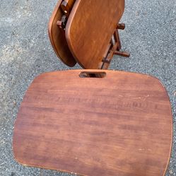 Solid Wood Set Of 3 Tray Tables With Stand Folding Tables 