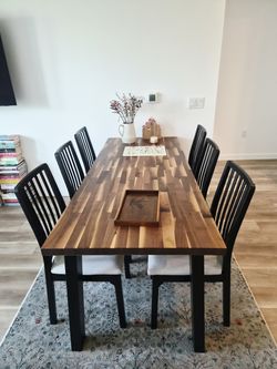 Solid walnut dining table and 6 IKEA chairs, seats 6, Los Feliz LA