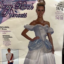 New, Women’s Deluxe Cinderella Costume Dress Fits Up To Size 14-16