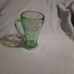 Vintage Coca Cola Green Libby Heavy Glass Mug With Handle

