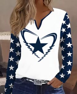 Dallas Cowboys Star Print Women Long Sleeve Top XL New 