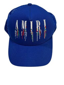 Amiri Drip Spell Blue Trucker Hat authentic