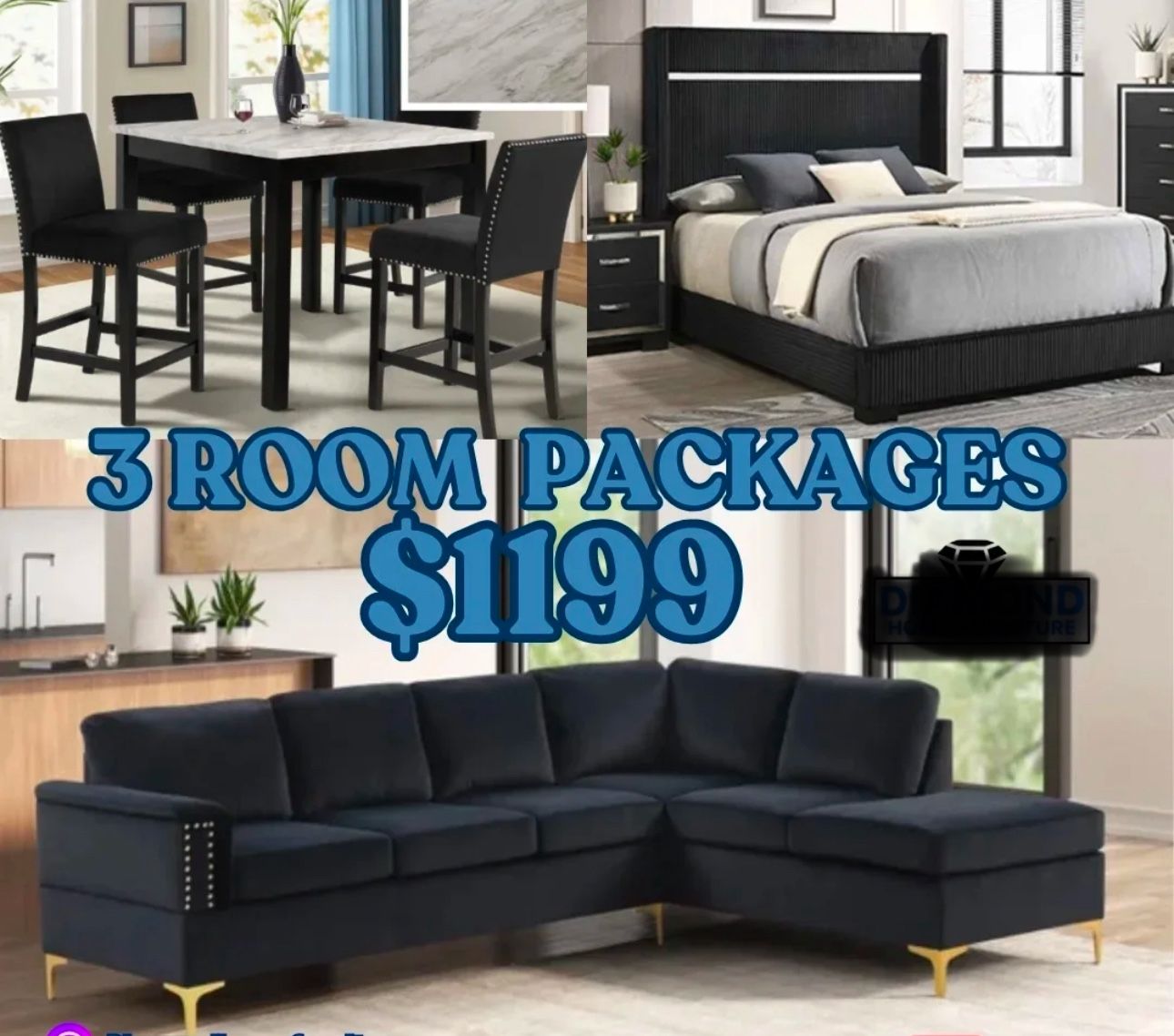 NEW 3 ROOM PACKAGE DEAL BED MATTRESS DINING ROOM SECTIONAL SOFA AND FINANCING