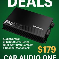 AudioControl EPIC1000 EPIC Series 1000 Watt RMS Compact 1-Channel Monoblock Car Audio Subwoofer Amplifier, Class D, Epic Boost, Subsonic Filter, Low P