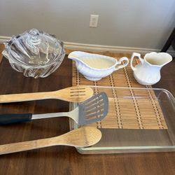 Cristal Bowl With Lid  + Miscellaneous Kitchen Items. 