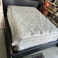 Black Faux Leather Queen Platform Bed Frame-LIKE NEW!