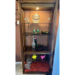 Wood Cabinet / Glass Shelves With Light- MCM / Vintage! 