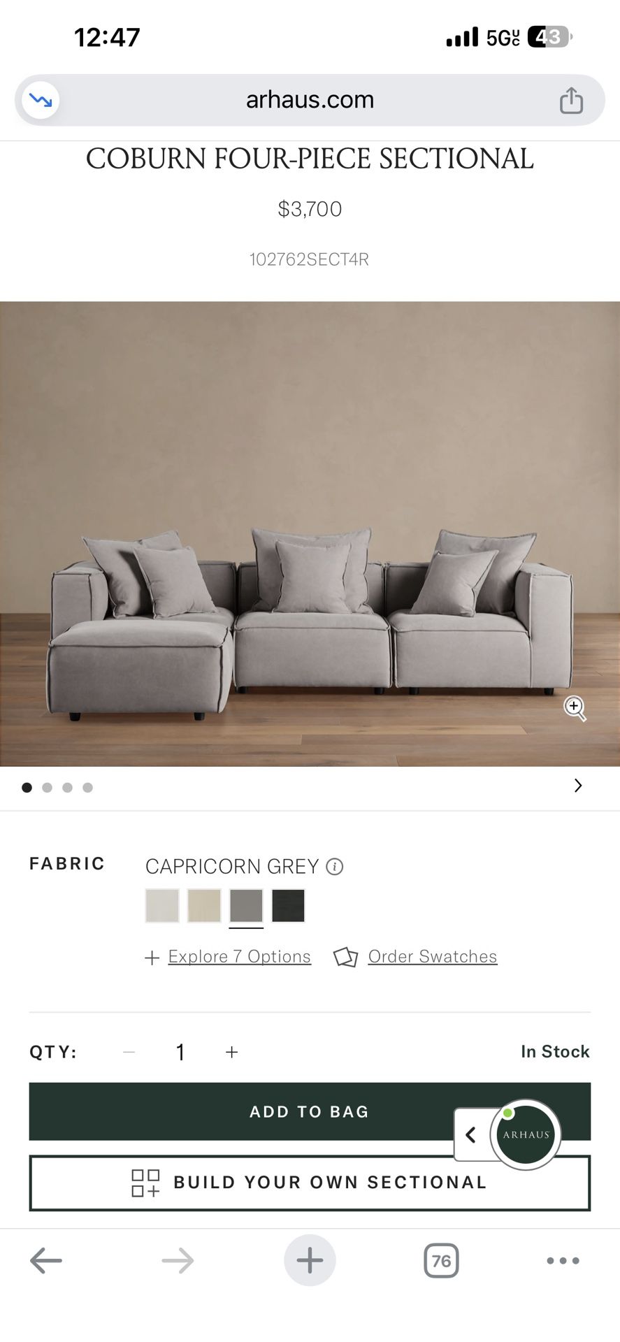 Arhaus Coburn Four-Piece Sectional - $3,700 Retail Rare Opportunity We Need It Gone ASAP