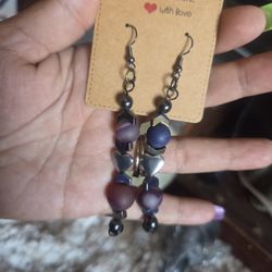 Hand Crafted Purple Agate And Hematite Earrings