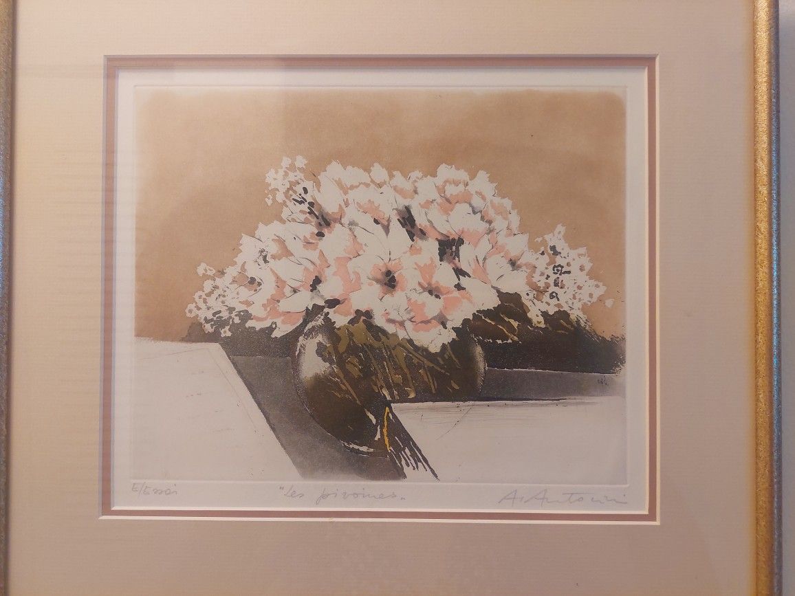 Anapia Antonini  花の市場　サインあり Listed Artist Annapia Antonini Original Signed Colors Etching