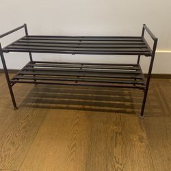 Purple Metal Framed Shoe Rack 26 1/2 Long, 15 1/2 Tall, 11 Inches Wide could be used for a small shelf or some sort of organization