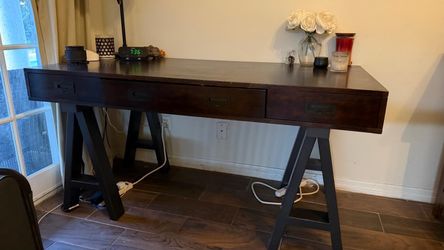 Industrial Wood Writing Desk with 4 Drawers
