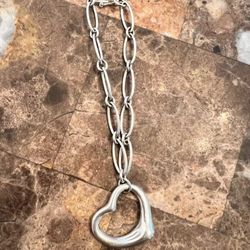 Tiffany & Co Sterling Silver Elsa Peretti Open Heart Oval Link Chain Bracelet 7”