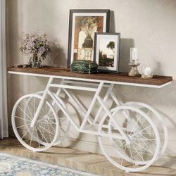 RY0290 70.9-Inch Extra Long Console Table, Narrow Sofa Table with Bicycle Metal Base, Modern Industrial Entryway Table for Living Room, Hallway, Entra