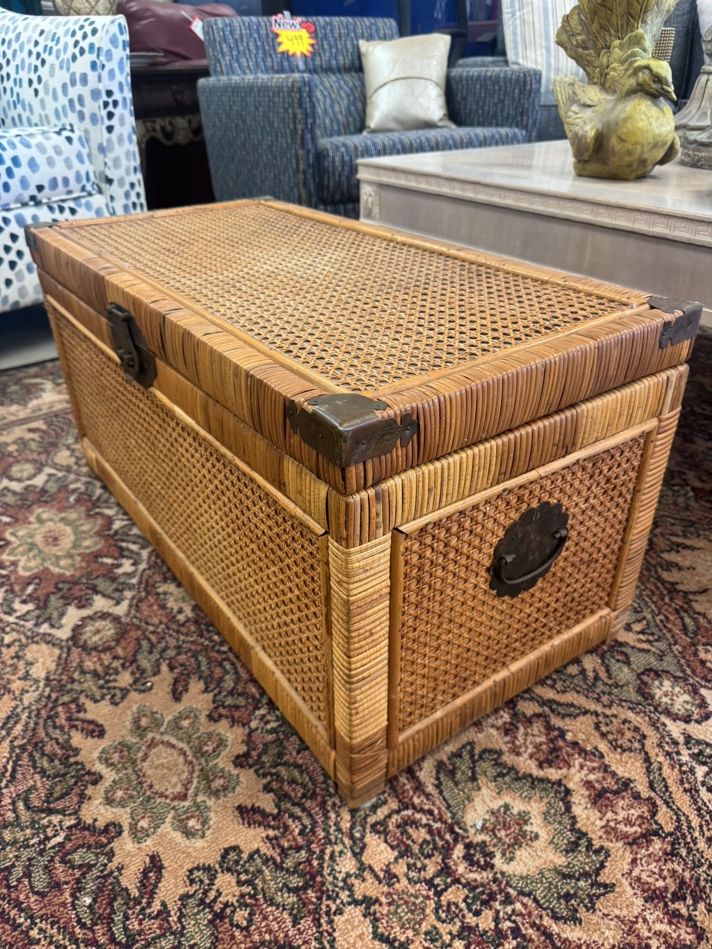 Large Mid-20th Century Chinoiserie Wicker Storage Chest - 31” x 16” - Retail: $850