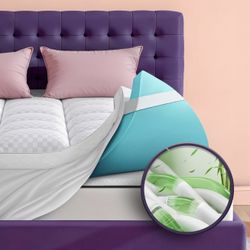 Brand New Queen 4”Cooling Memory Foam Mattress Topper-Bamboo Pillow Top, Super Soft& Pressure Relief