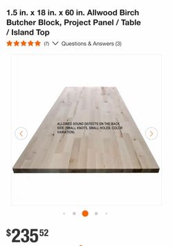 Solid Birch Butcher Block 60”x18”x1.5”