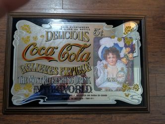 Vintage Coca-Cola Victorian Lady Mirror Sign - 40"x30" Wood Frame - Great Condition