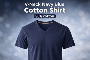 V-Neck Navy Blue 95% Cotton Shirt