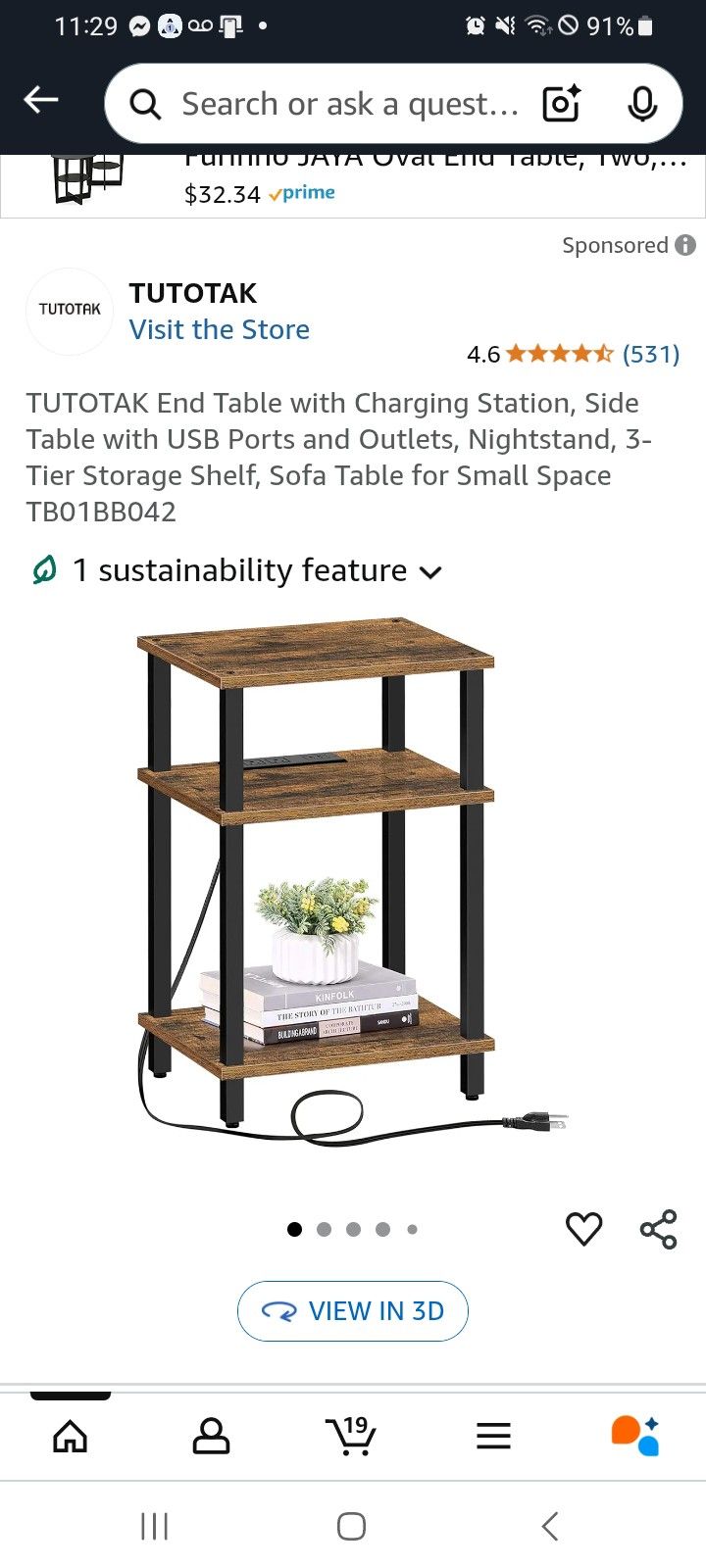 Side Table With Electrical Outlets