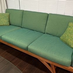 Vintage Set of 2 PILLOWS Green Yellow Soft Acrylic Handmade Tweed Knit Throw Pillows MCM Mid-century