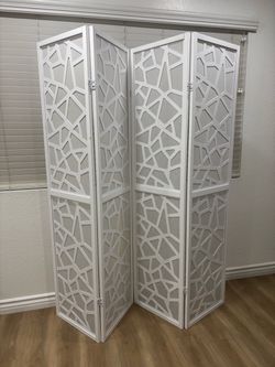 White 4-Panel Folding Room Divider Screen