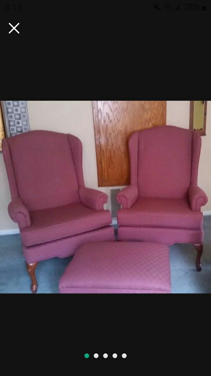 Vintage Wingback Chairs + Ottoman 