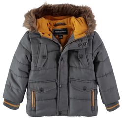 Baby Boys Multi Pocket Parka Jacket with Faux Fur Hood