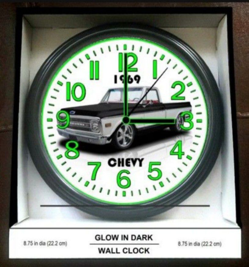 2 Clocks Chevy C10 Bagged Gl1969 ow in the Dark Wall Clock Garage Shop Wall Clock New!